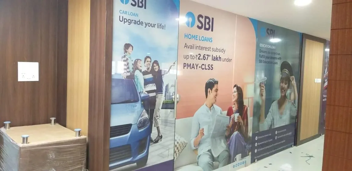 Printed glass branding inside an SBI branch