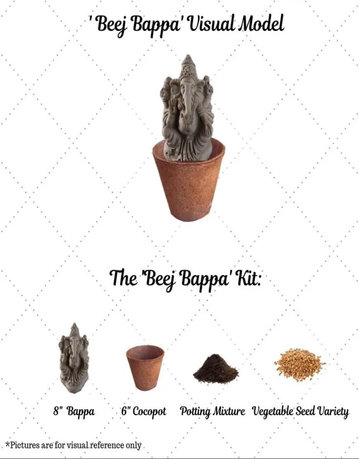 Seed Ganesha kit with clay idol, coco pot, potting mixture and seeds