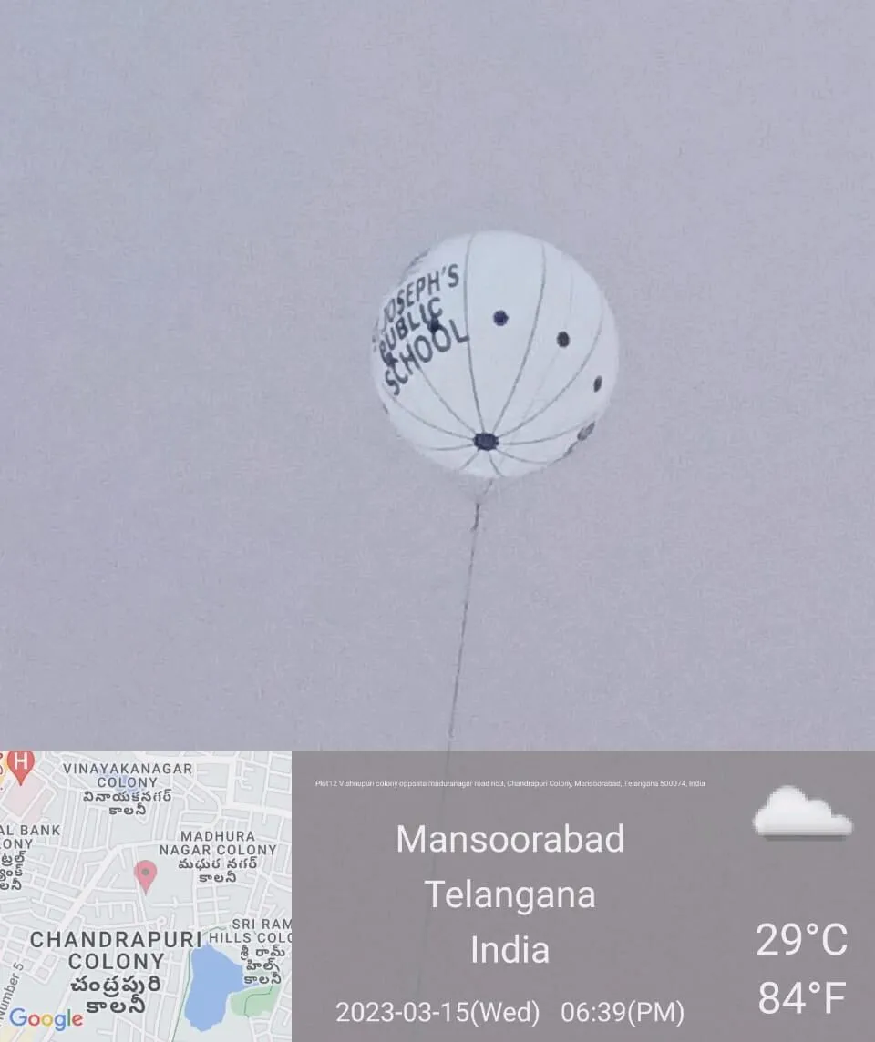 Branded sky balloon flown above a residential locality